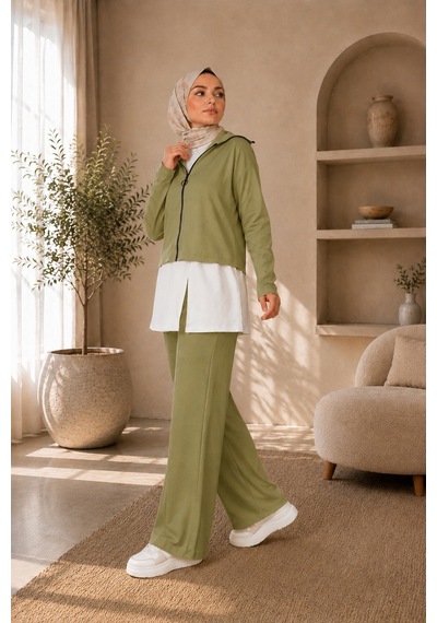 Unika Boutique Kadın Oysho Fermuar Detaylı 3 Lü Takım Haki
