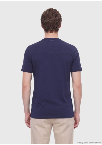 Ramsey Lacivert Düz Bisiklet Yaka T-shirt lacivert navy Blue