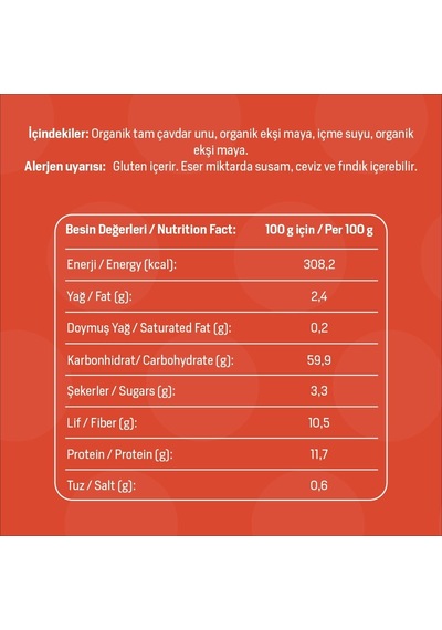 Baca Organik Organik Tam Çavdar Ekmeği 700 G
