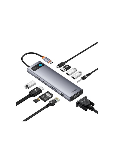Metal Gleam Serisi 11'i 1 Arada Usb-c Hub B00030709811-00, Hdmı 4k 60hz, Vga 1080p 60hz, 100w Pd, Gigabit Rj45, 3 Usb 3.0, Usb 2.0, Sd/tf, 3,5 Mm Ses