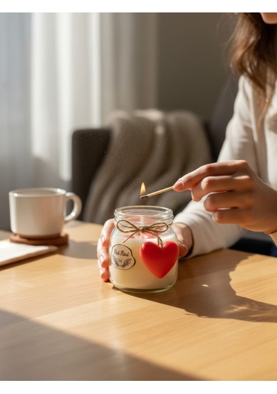 Aşk Temalı Gül Kokulu Kavanoz Mum, Hediyelik Ve Ev Dekorasyonu, Sevgililer Günü Beyaz