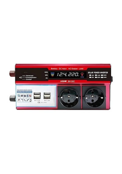 12v 2000w Modifiye Sinus İnverter Araç Ve Güneş Enerjisi Uyumlu, Çift Usb, Çift Priz Ve Çakmaklık