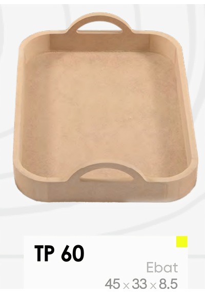 Ham Ahşap Kulplu Sunum Tepsisi 45x33 Cm Boyanabilir Dekoratif Tepsi Tp60