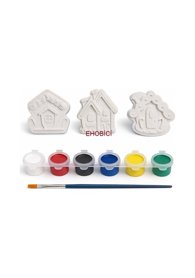 Ehobici Taş Boyama Seti Büyük Kış Evleri 6 Renk Akrilik Boya 5ml + Fırça