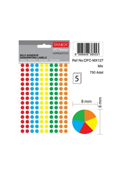 Ev-ofis Nokta Etiket 8 Mm 5 Renk 750 Etiket 1