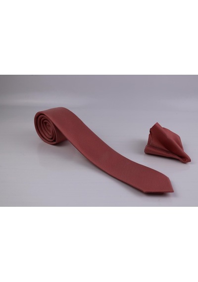 Demfashion Özel Desenli Kravat Mendil Seti - Kırmızı (538523489) Kırmızı