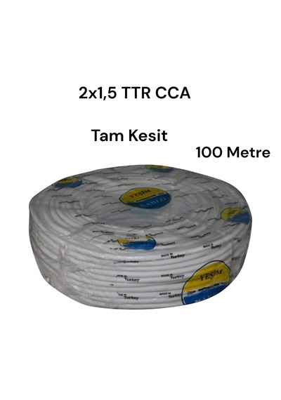 Yeşim Kablo 2x1.5 Ttr Cca Çok Telli Tam Kesit Beyaz Renk Kablo 100 Metre