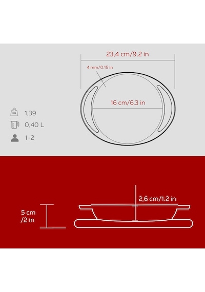 Lava Döküm Yuvarlak Sahan Döküm Demir Yekpare Çift Kulplu Kayın Servis Ahşabı Çap Ø 16cm.-bordo Bordo