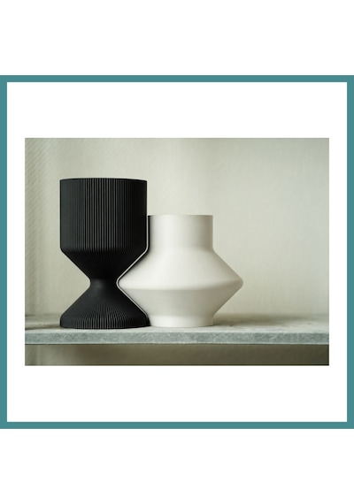 Trendexa 3d Baskı Modern Dekoratif İkili Vazo Seti - Minimalist Çizgili Çiçek Vazosu-siyah-beyaz - 17 10,25 Cm - 13 15 Cm Mac