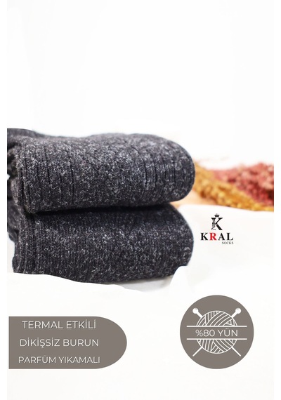Kral Socks 2 Çift Erkek Kışlık Çorap Lambswool Yünlü Çorap 40-44 Beden Siyah
