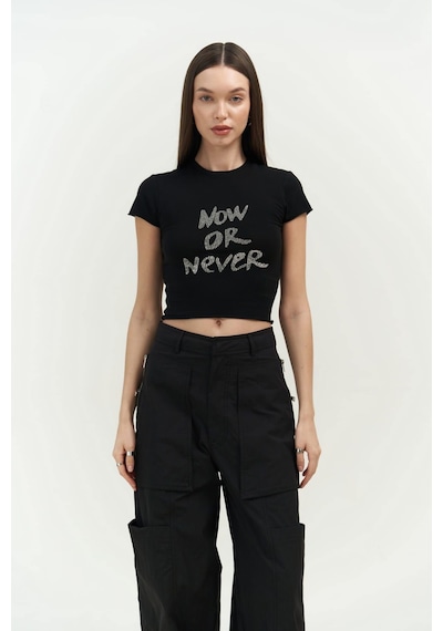 Mai Collection 2725 - Now Or Never Siyah Penye Crop Siyah