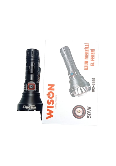 Wison Ws-3899 50w Uzun Menzilli El Feneri Süper Parlak Beyaz Laze Siyah