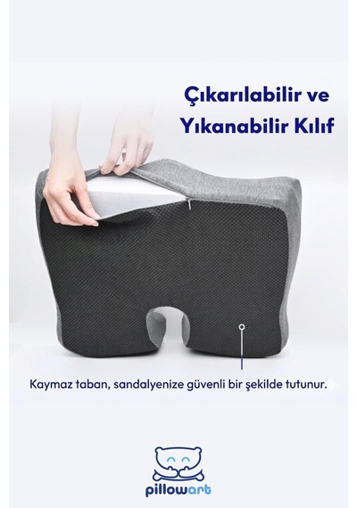 Visco Oturma Simidi Koltuk Minderi & Kuyruk Sokumu Destekli Gri