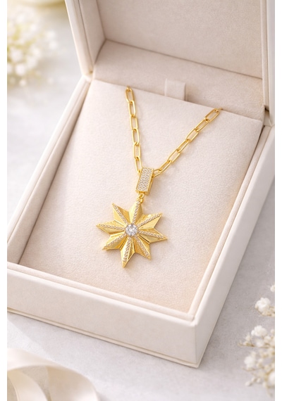 Zirkon Taşlı Yıldız Figürlü Altın Renk Ataç Zincir Çelik Kolye Model 14 Kararmaz, Modern Ve Şık Tasarım Gold Zirkon Taşlı Yıldız Figürlü Altın Renk Ataç Zincir Çelik Kolye Model 14 Kararmaz, Modern Ve Şık Tasarım Gold