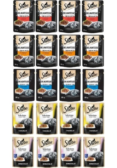 Sheba Pouch Karışık Paket Sığır-ton-tavuk-somon-hindi Yetişkin Kedi Yaş Maması 85 Gr 20 Adet