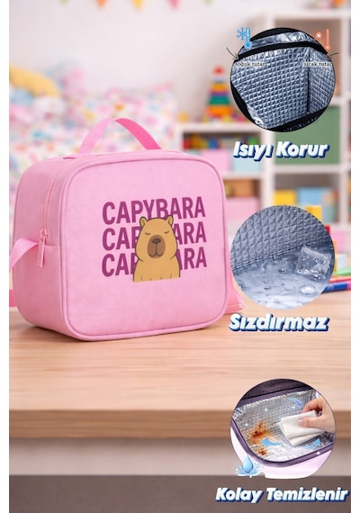 Capybara Orijinal Lisanslı Beslenme Çantası Eğlenceli Tasarım Pembe