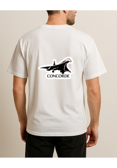 Renkli Büyük Uçak Baskılı Tasarımlı T-shirt Beyaz
