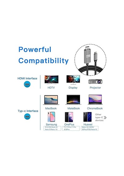 Hc-01 Type-c To 4k Ultra Full Hd Hdmı Usb-c Tak Çalıştır Görüntü Aktarım Kablosu-1.8m Diğer