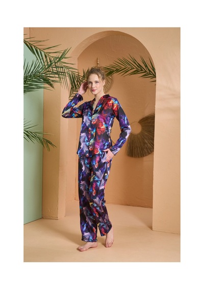 Angbutik Pjs 27079 Kadın Düğmeli Pijama Takımı mor