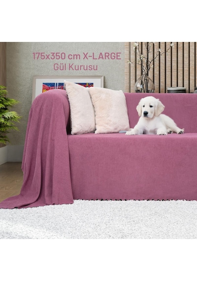Kaymaz Koltuk Örtüsü Çift Taraflı Mikrofiber Şönil 175x350 Cm Xl- Gül Kurusu Kedi Köpek Ve Çocuk Dostu Gül Kurusu