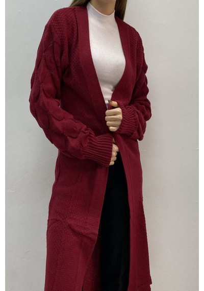 Onno Style Women Lüpenli Uzun Ceket Bordo