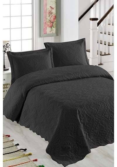 Ivy Siyah Çift Kişilik Microfiber Kapitone Yatak Örtüsü