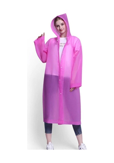 Pembe Kadın Erkek Yağmurluk Kapüşonlu Çıtçıtlı Eva Unisex Pratik Kapşonlu Yağmurluk Xl Büyük Beden
