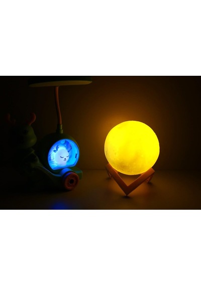 Işık Kasabası 150 Geyik Tepe Lambalı Masa - Gece Lambası Ve 3d Led Küre Mavi 26 Cm