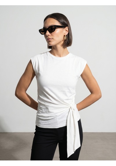 Dilvin 32724 %100 Pamuk Bağlama Detaylı T-shirt-beyaz