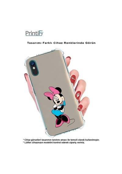 Huawei Y9 Prime 2019 Köşe Korumalı Antişok Kapak Minnie Mouse Tasarımlı Şeffaf Kılıf