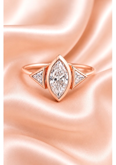 18 Ayar Rose Gold Kaplama Gümüş Yüzük, 925 Ayar Zirkon Gümüş Yüzük Pembe Altın Kaplama