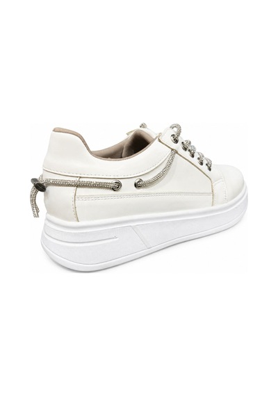 Papucumun Dünyası Kadın Bağcıklı Sneaker Ayakkabı Kırık Beyaz