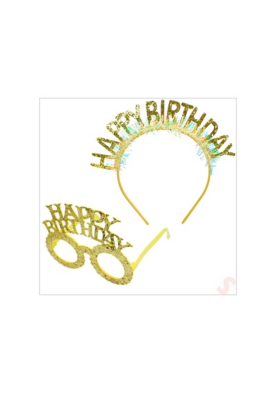 Happy Birthday Taç Ve Gözlük Seti - Altın 0 - 99