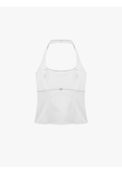 Koton Toka Detaylı Slim Fit Kolsuz Halter Yaka Bluz Ekru 6sal30306ık