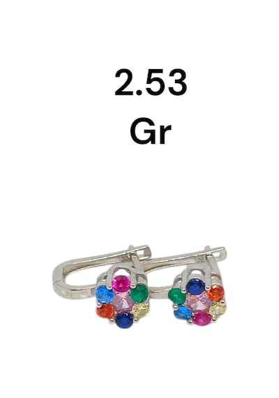 925 Ayar Gümüş Rengârenk Taşlı Çiçek Model Küpe Canlı Ve Neşeli Tasarım Gümüş