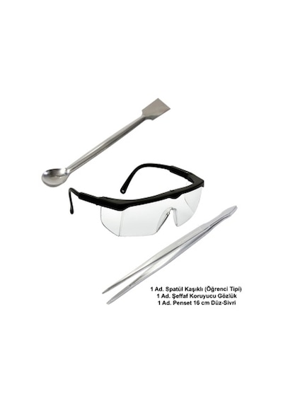 Laboratuvar Öğrenci Seti - B / Spatül + Gözlük + Penset 16 cm