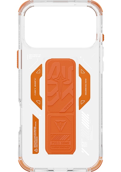 Apple Uyumlu iPhone 17 Pro Kılıf M-safe Teknoloji Desenli Skinarma Helio Mag Charge Standlı Kapak Turuncu Turuncu