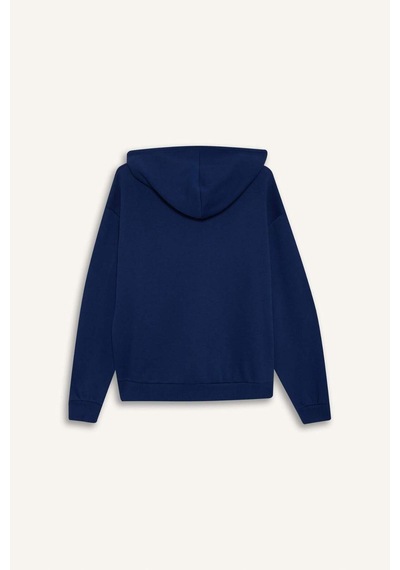 Defacto Relax Fit Kapüşonlu Cepli Basic Düz Fermuarlı Sweatshirt C1809AX24WNNV42 Lacivert