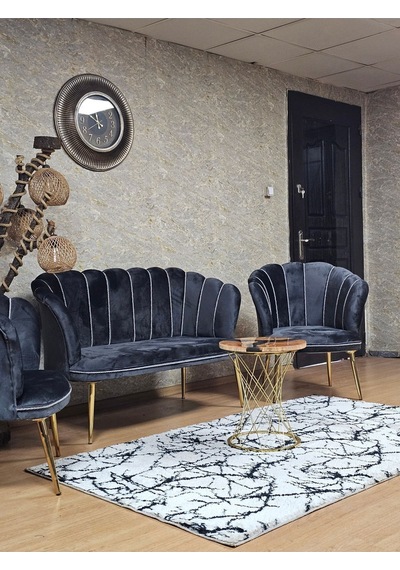 Zafir Papatya Çay Seti Koltuk Takımı Gold Sivriltme Ayak, Balkon, Salon, Ofis, Cafe Koltuk Takımı Füme