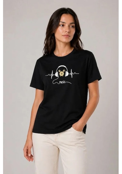 Efnaz Style Müzik Temalı Baskılı Tişört Bisiklet Yaka Kısa Kol T-shirt - Siyah Efnaz Style Müzik Temalı Baskılı Tişört Bisiklet Yaka Kısa Kol T-shirt - Siyah