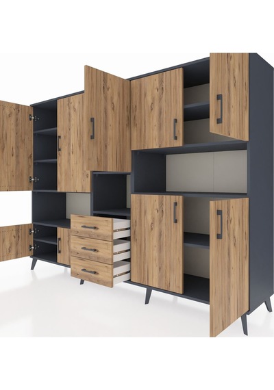 Hyperion Dolap 13 Raflı 3 Çekmeceli 9 Kapaklı 220x44x163 Antrasit Antrasit-çam