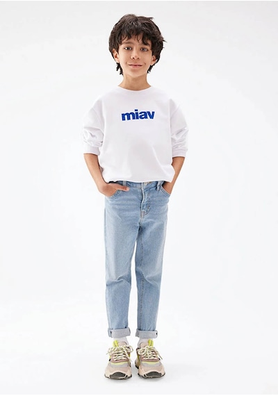 Mavi Mıav Baskılı Beyaz Erkek Çocuk Sweatshirt M6610031-620 BEYAZ
