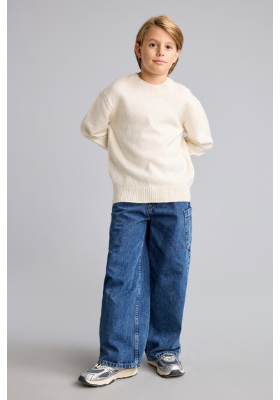 Defacto Oversize Bisiklet Yaka Triko Basic Kazak Erkek Çocuk I3438a826cwer113 Ekru-er113