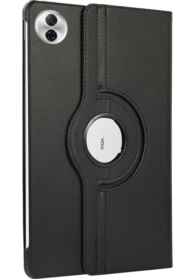 Honor Pad 10 12.1 Inç Kılıf Koruyucu 360 Dönebilen Standlı Pu Deri Tablet Ön Arka Kapak Siyah