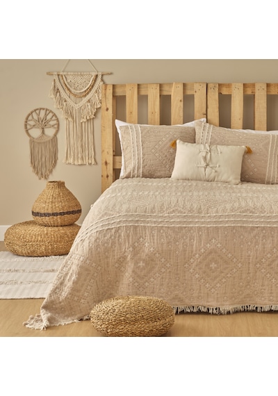 Bella Maison %100 Pamuk Glorinda Çift Kişilik Yatak Örtüsü Seti Bej 230 x 240 CM Bej