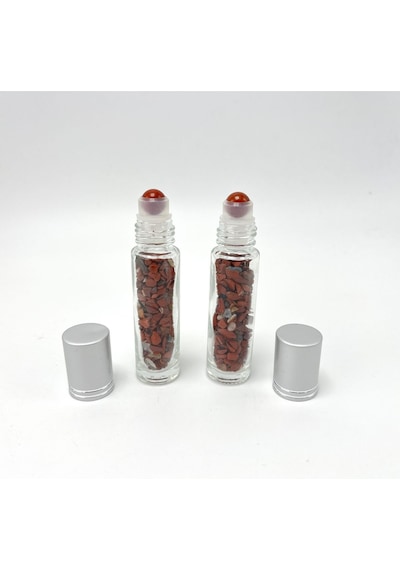 Yıldız Doğal Taş Sertifikalı Kırmızı Jasper Doğal Taş Esans Şişesi + Roller Masaj Aleti 10 ML