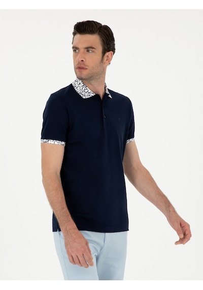 Lacivert Slim Fit Polo Yaka Merserize T-shirt