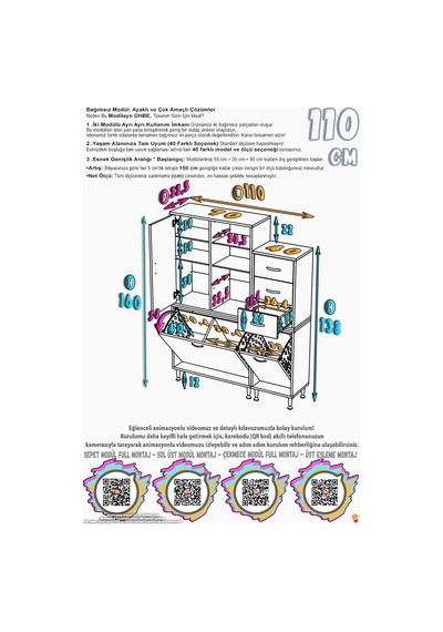 Kaya 110 Cm Modüler Banyo/mutfak Dolabı Kapaklı 3 Çekmece Sepetli Dolap - Beyaz 70+40 X160x32 Cm Kaya 110 Cm Modüler Banyo/mutfak Dolabı Kapaklı 3 Çekmece Sepetli Dolap - Beyaz 70+40 X160x32 Cm