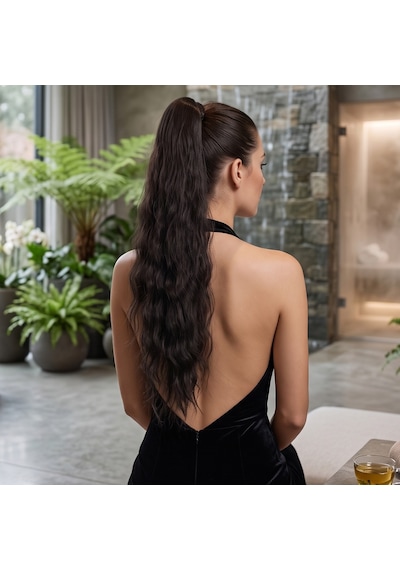 Tokalı Katlı Kesim Dalgalı At Kuyruğu / Koyu Kestane - Zmff-897221 Renkli
