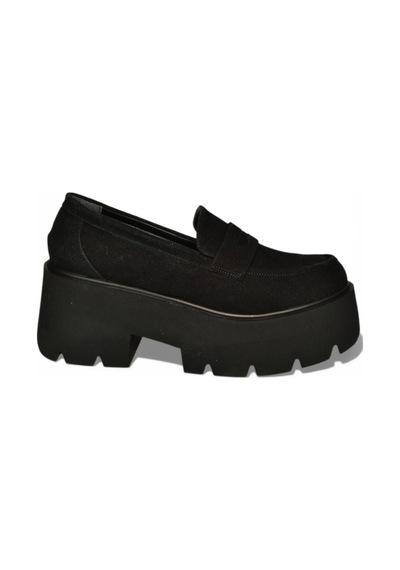 Fox Shoes Y272972502 Siyah Süet Kalın Tabanlı Günlük Kadın Ayakkabı Siyah